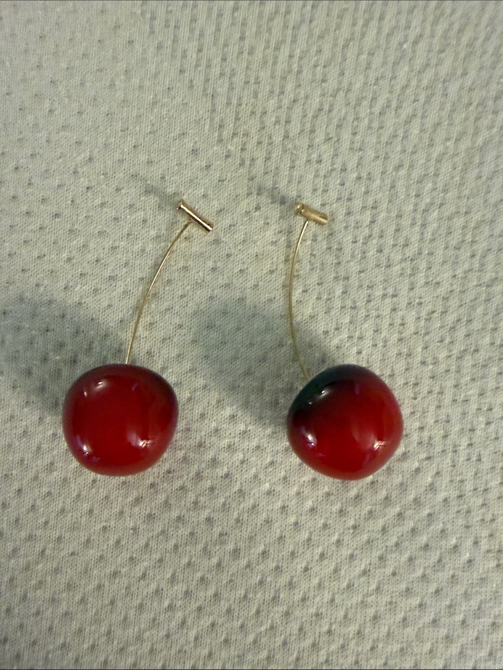 Anthropologie Gold Wire Earrings with Glossy Red Cherry Drops